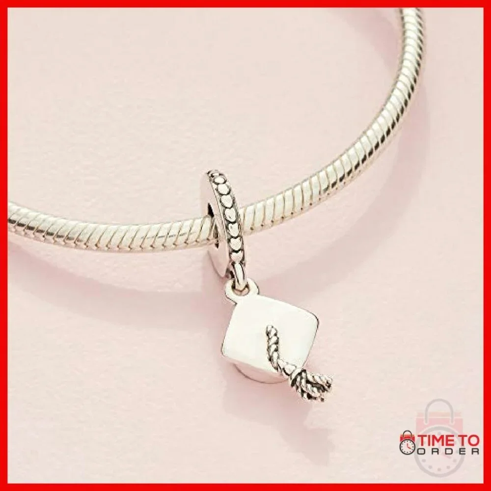 Sterling Silver Graduation Cap Charm Dangle for Bracelets Gift Box
